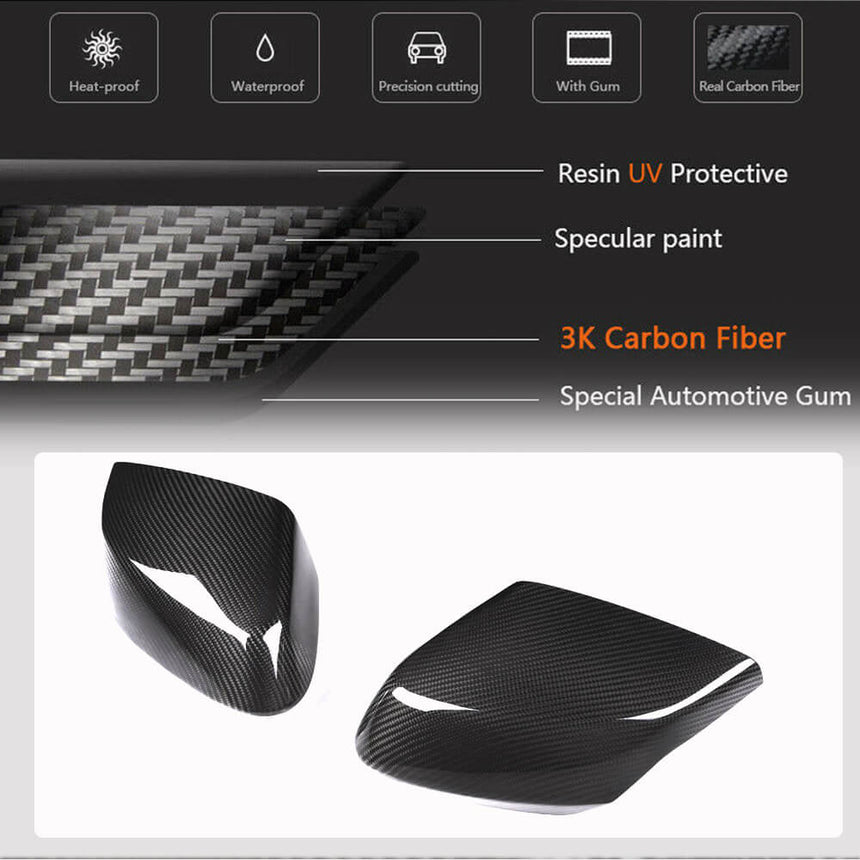 For Chevrolet Corvette C8 2-Door 20-22 Replacement Style Dry Carbon Fiber Mirror Covers Side Rearview Mirror Cover Caps Pair