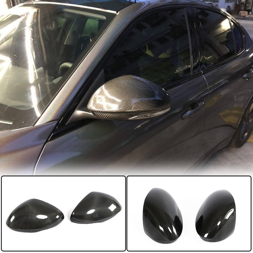 Alfa Romeo Giulia 952 Dry Carbon Fiber Add-on Side Rearview Mirror Cover Caps Pair