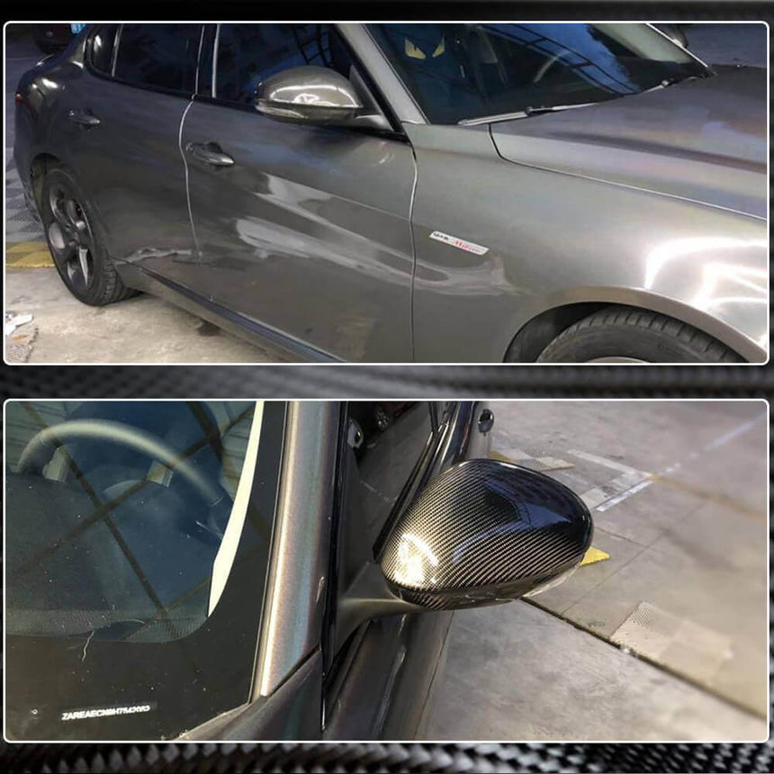 Alfa Romeo Giulia 952 Dry Carbon Fiber Add-on Side Rearview Mirror Cover Caps Pair