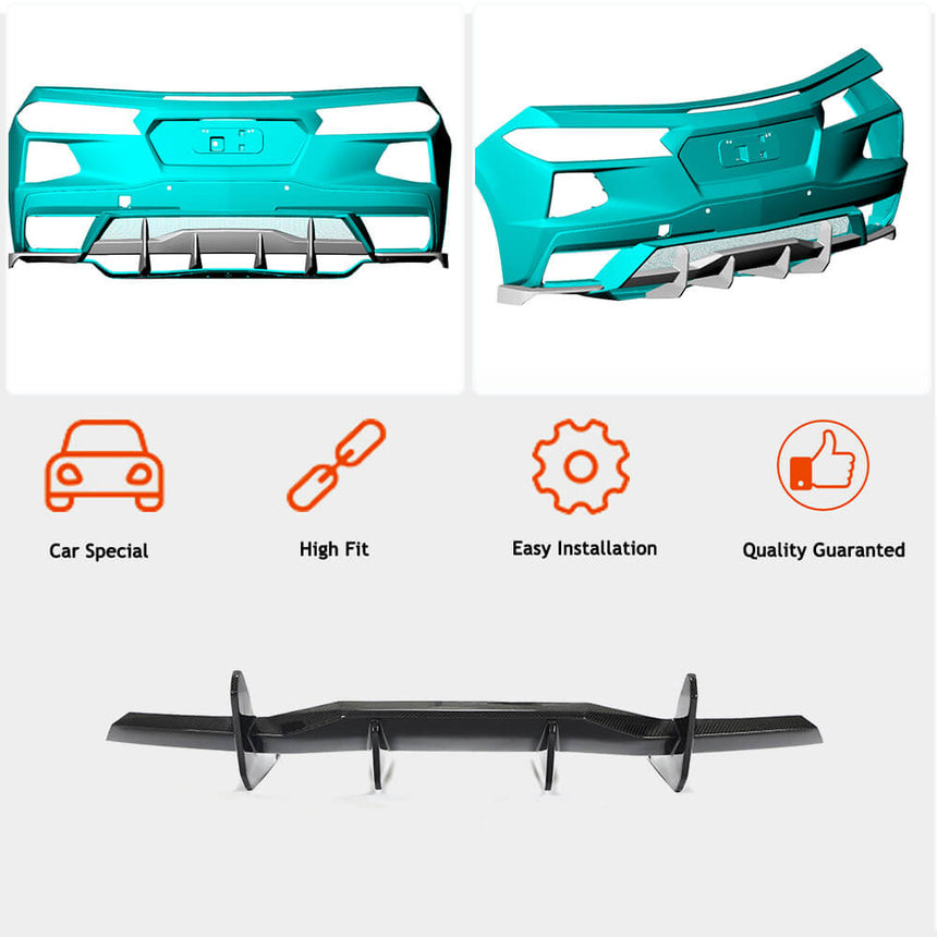 Chevrolet Corvette C8 Carbon Fiber Rear Bumper Diffuser Valance Lip