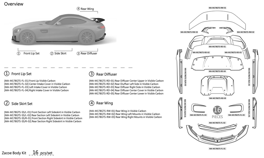 Mercedes-Benz AMG GT/GTS Dry Carbon Fiber Full Body Kit - Zacoe