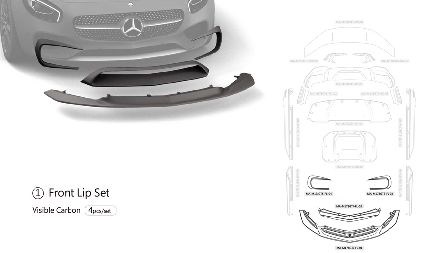 Mercedes-Benz AMG GT/GTS Dry Carbon Fiber Front Lip - Zacoe