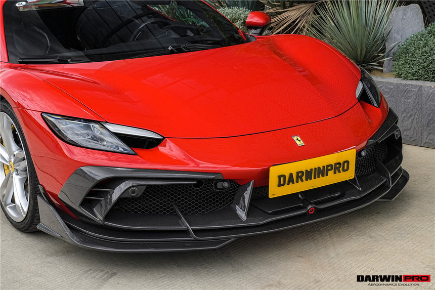 DarwinPRO 2022-2026 Ferrari 296 GTB GTS Type F171 iMP Carbon Fiber Front Bumper Lip Splitter With Camera holes