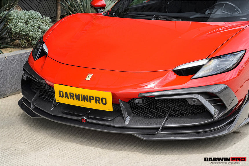DarwinPRO 2022-2026 Ferrari 296 GTB GTS Type F171 iMP Carbon Fiber Front Bumper Lip Splitter With Camera holes
