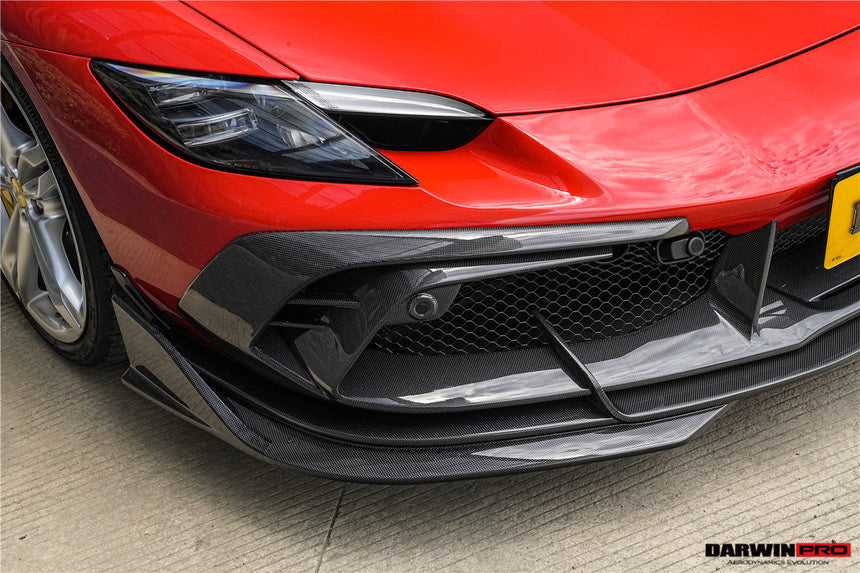 DarwinPRO 2022-2026 Ferrari 296 GTB GTS Type F171 iMP Carbon Fiber Front Bumper Lip Splitter With Camera holes