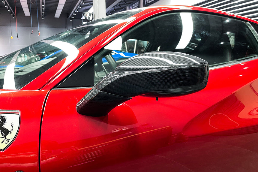 2015-2020 Ferrari Carbon Fiber Mirror House with Base Replacement DarwinPRO (OE) | Fits F8, 488, Pista