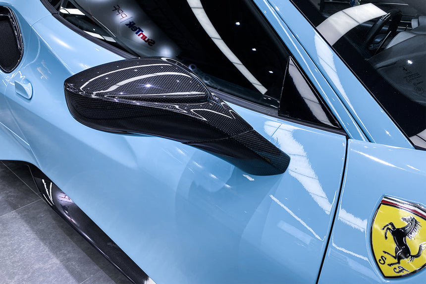 2015-2020 Ferrari Carbon Fiber Mirror House with Base Replacement DarwinPRO (OE) | Fits F8, 488, Pista