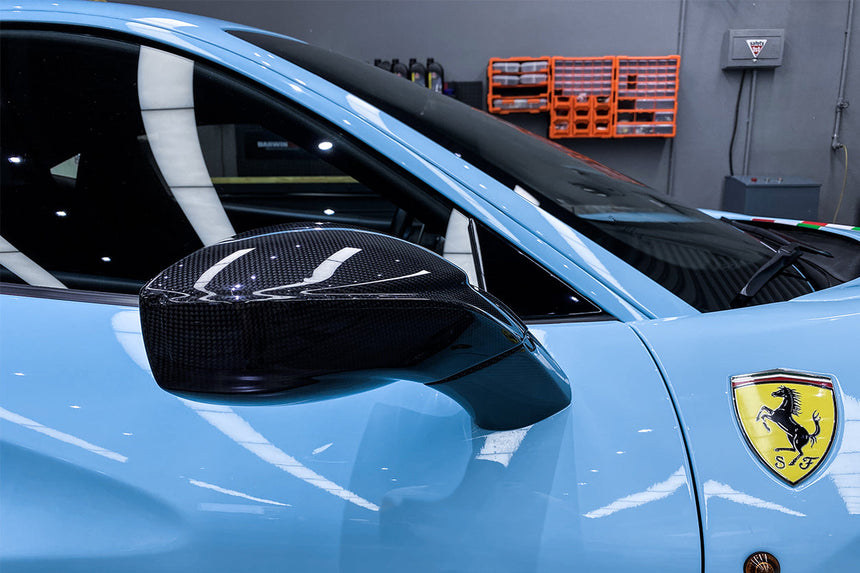 2015-2020 Ferrari Carbon Fiber Mirror House with Base Replacement DarwinPRO (OE) | Fits F8, 488, Pista