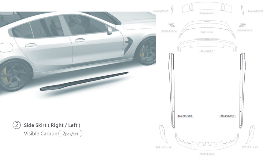 BMW M8 - F93 Dry Carbon Fiber Side Skirts - Zacoe