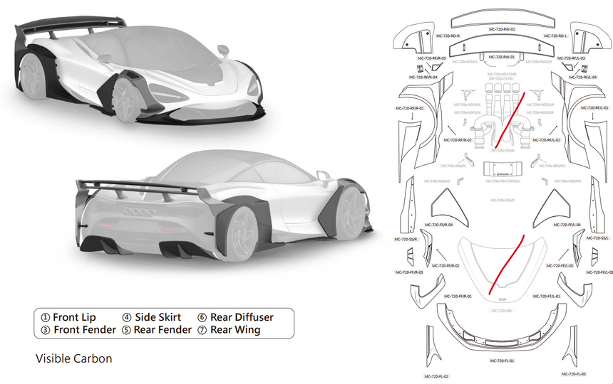McLaren 720S Galaxy Wide Dry Carbon Fiber Full Kit (NO HOOD / NO EXHAUST) - Zacoe
