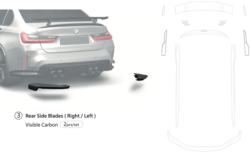 BMW M3 - G80 Dry Carbon Fiber Rear Side Blades - Zacoe