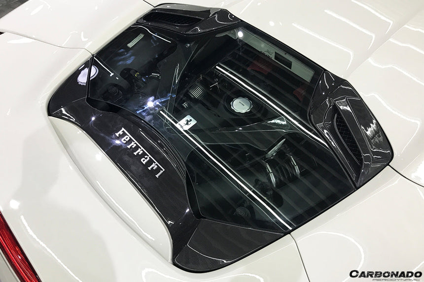 2015-2020 Ferrari 488 Spyder Dry Carbon Fiber Engine Hood With Glass