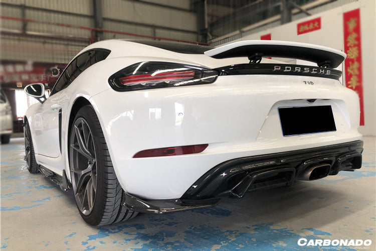 2017-2023 Porsche 718 Cayman/Boxster AM Style Carbon Fiber Rear Lip w/ Caps