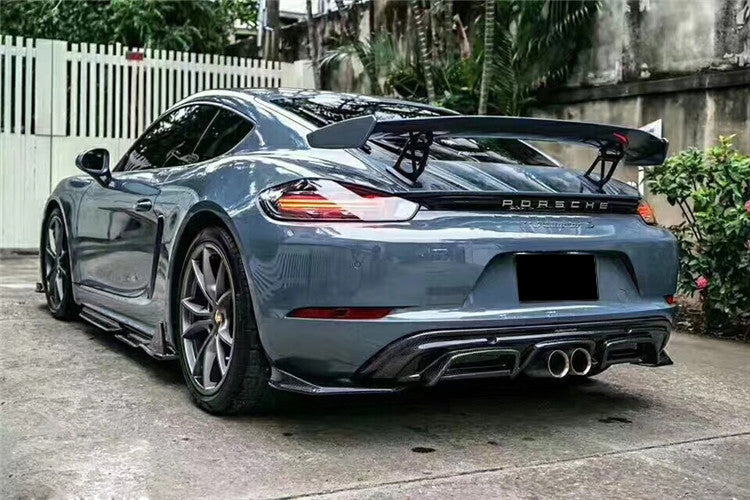 2017-2023 Porsche 718 Cayman/Boxster AM Style Carbon Fiber Rear Lip w/ Caps