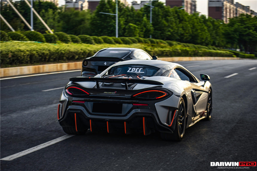 2015-2020 McLaren 540C/570S/570GT 600LT-Style Partial Carbon Fiber Rear Bumper with Diffuser and Trunk Spoiler and Engine Trunk and Exhaust