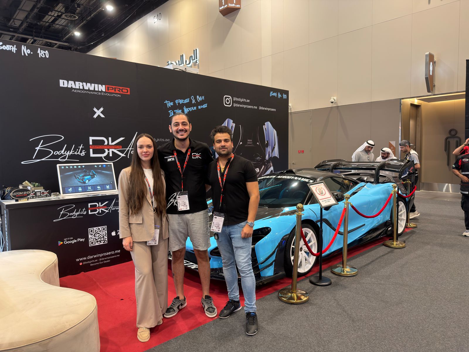 The Forma Car Team and Bodykits.ae team at the DarwinPRO × BK Aerodynamics booth during CSE 2025.