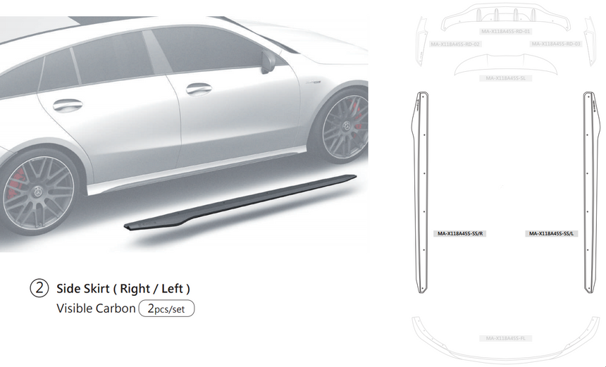 Mercedes CLA45 S Dry Carbon Fiber Side Skirts - Zacoe