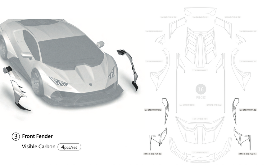 Lamborghini Evo Fusion Runner Wide DCF Full Kit - Zacoe