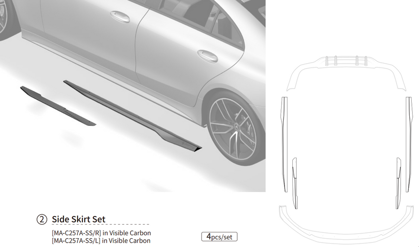 Mercedes CLS53 Dry Carbon Fiber Side Skirts - Zacoe