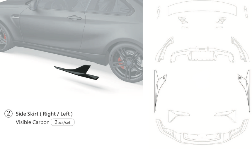 BMW M2 - F87 Dry Carbon Fiber Side Skirts - Zacoe