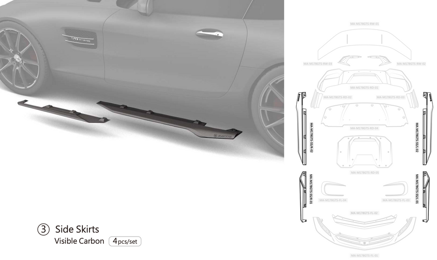 Mercedes-Benz AMG GT/GTS Dry Carbon Fiber Side Skirts - Zacoe