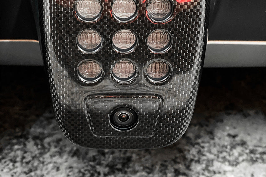 DarwinPRO 2015-2020 Ferrari 488 GTB & Spider Dry Carbon Fiber Rear Black Light Cover with Camera Hole