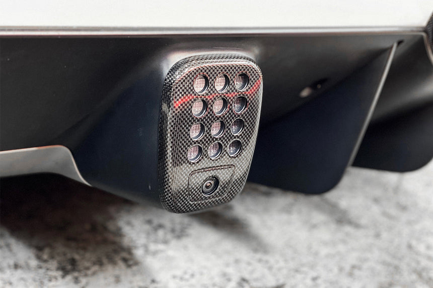 DarwinPRO 2015-2020 Ferrari 488 GTB & Spider Dry Carbon Fiber Rear Black Light Cover with Camera Hole