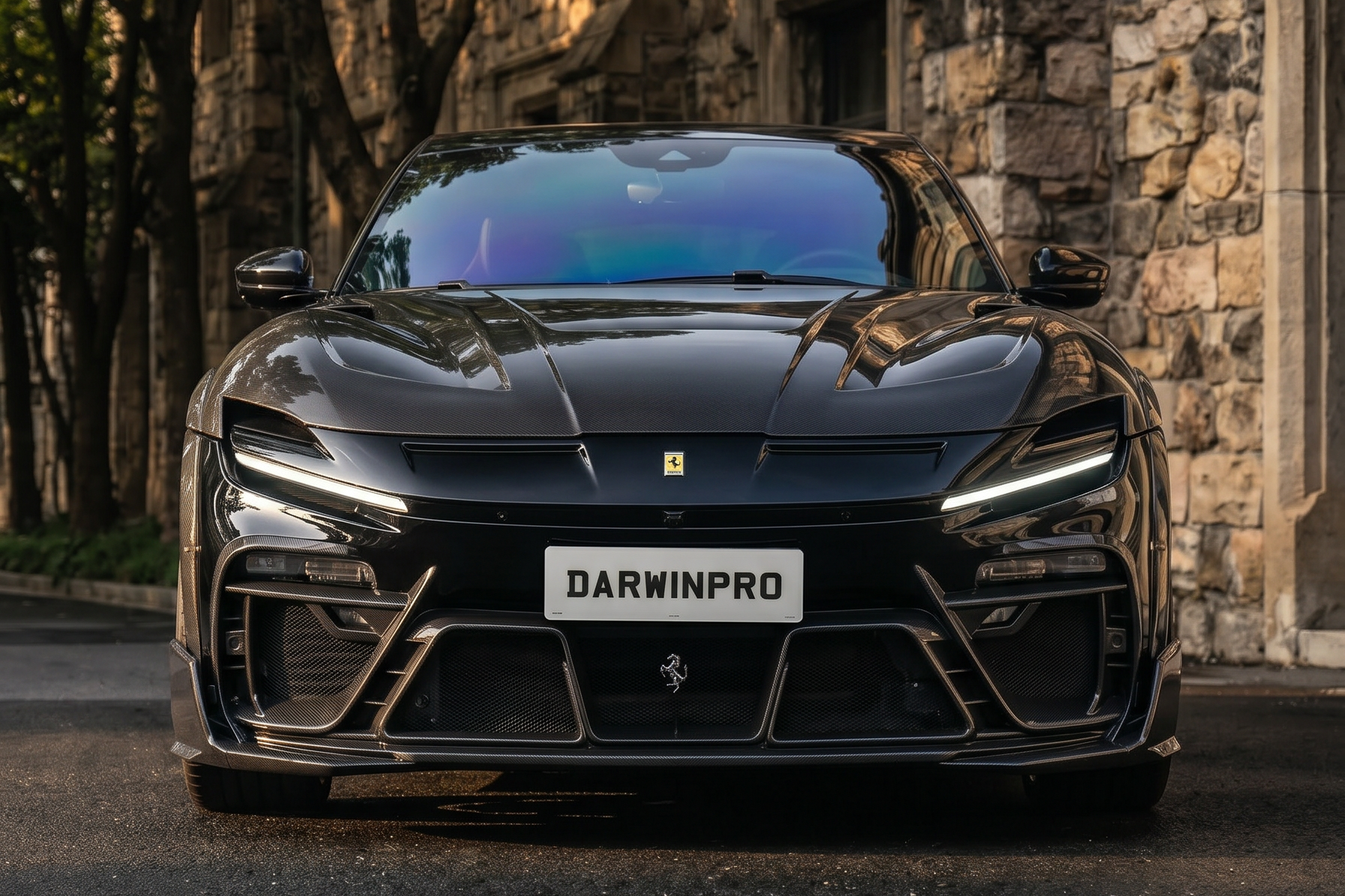 2023-UP Ferrari Purosangue F175 Partial Carbon Fiber Front Bumper And Hood DarwinPRO iMP Design