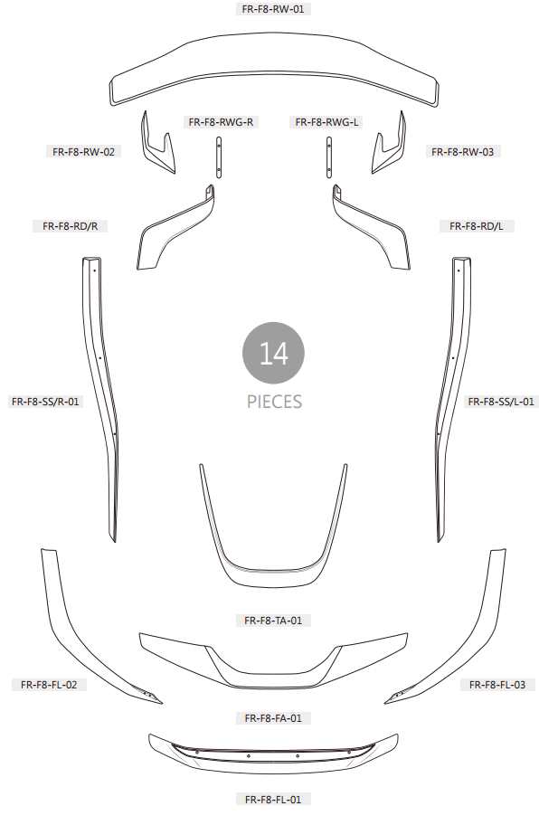 Dry Carbon Fiber Ferrari F8 Tributo Full Body Kit - Zacoe