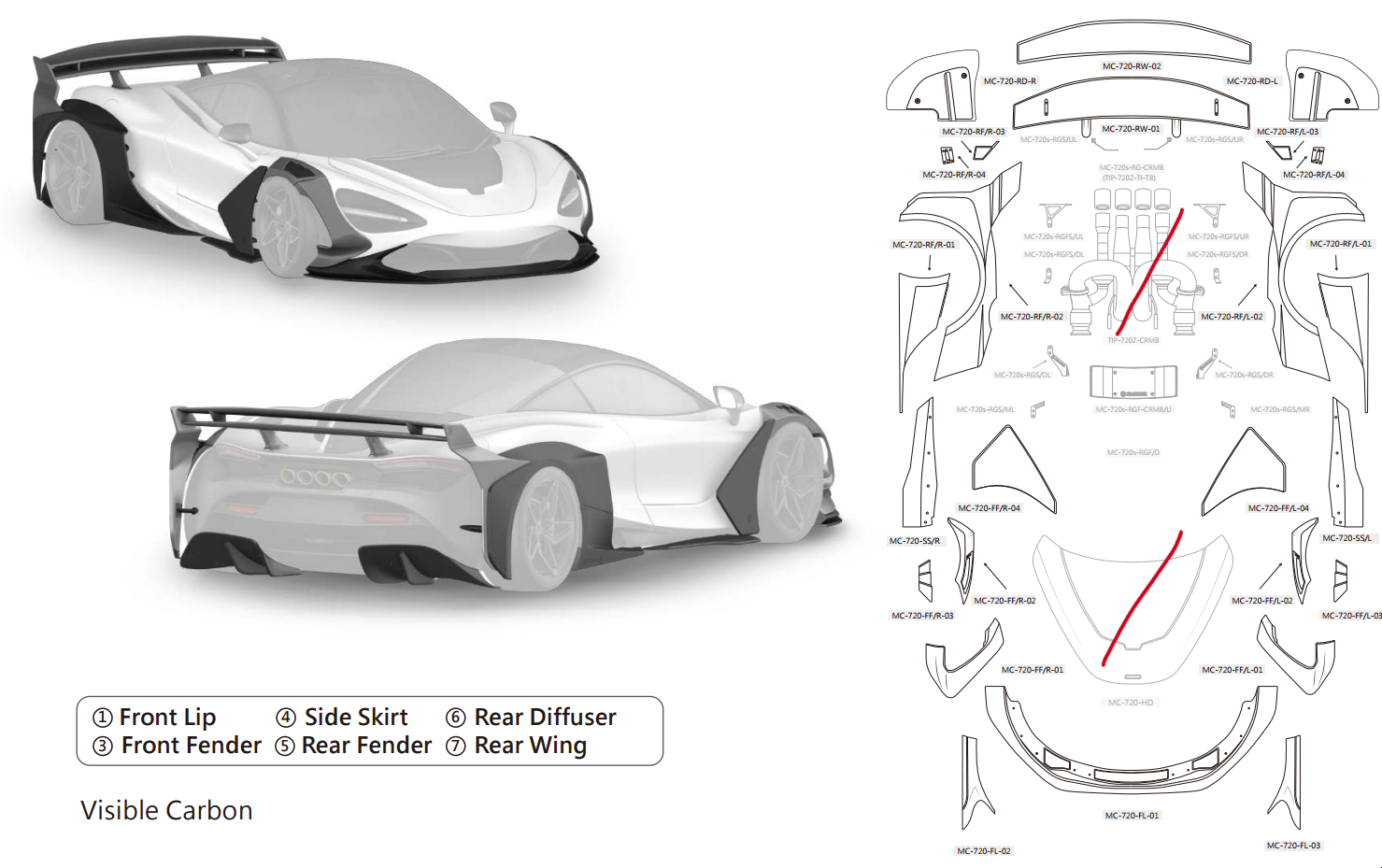 McLaren 720S Galaxy Wide Dry Carbon Fiber Full Kit (NO HOOD / NO EXHAUST) - Zacoe