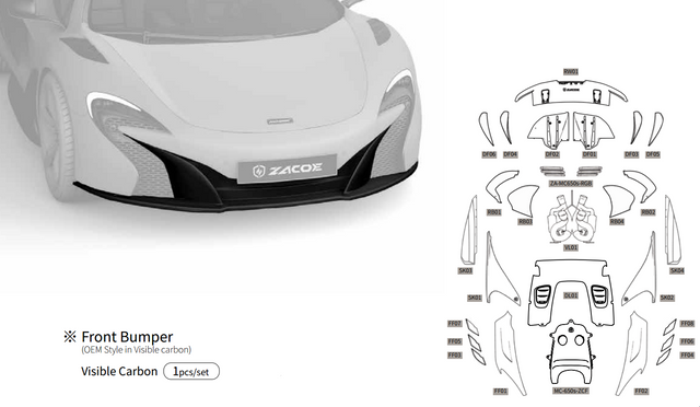 McLaren 650S Dry Carbon Fiber Fiber Front Bumper OEM - Zacoe