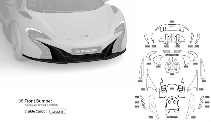 McLaren 650S Dry Carbon Fiber Fiber Front Bumper OEM - Zacoe