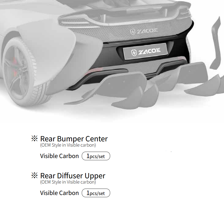 McLaren 650S Dry Carbon Fiber Fiber Rear Bumper Center / Rear Diffuser Upper OEM Style - Zacoe
