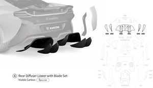 McLaren 650S Dry Carbon Fiber Fiber Rear Diffuser Lower With Blade Set - Zacoe
