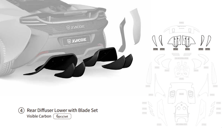 McLaren 650S Dry Carbon Fiber Fiber Rear Diffuser Lower With Blade Set - Zacoe