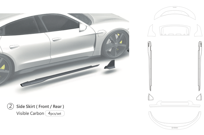Porsche Taycan Dry Carbon Fiber Side Skirts - Zacoe