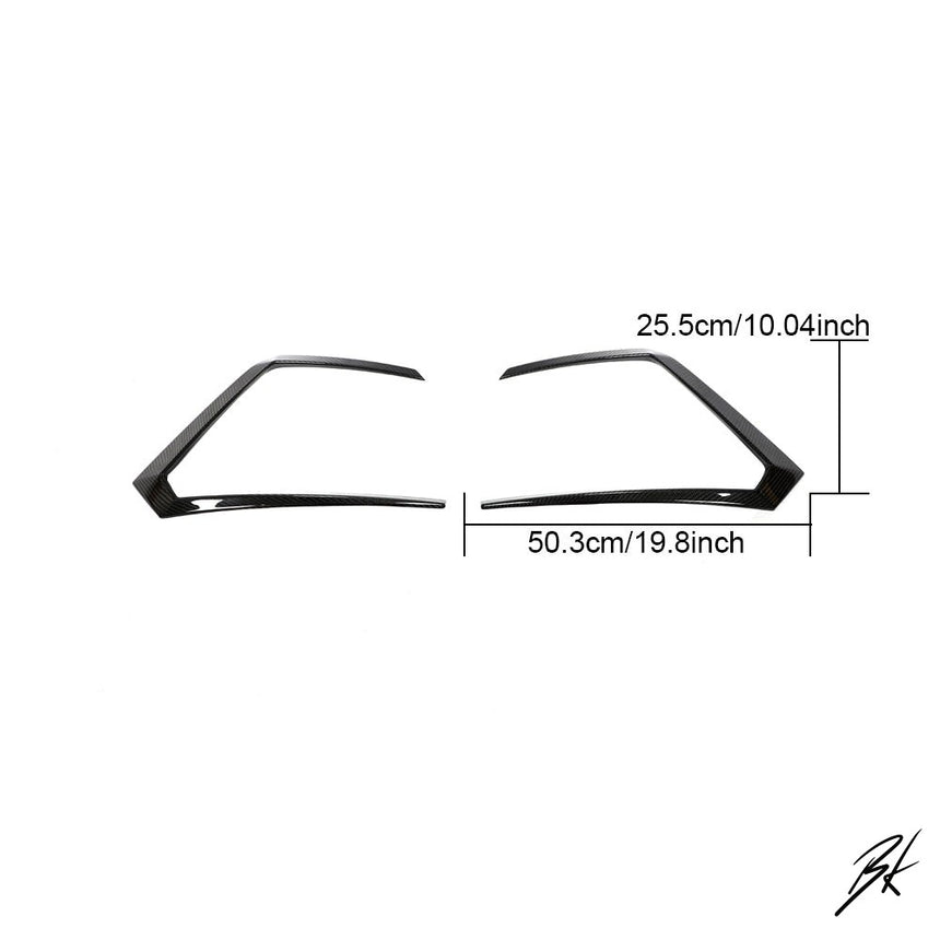 BodyKits Aerodynamics LLC dry carbon fiber front canards for 2018-2021 Lamborghini Urus with dimension labels