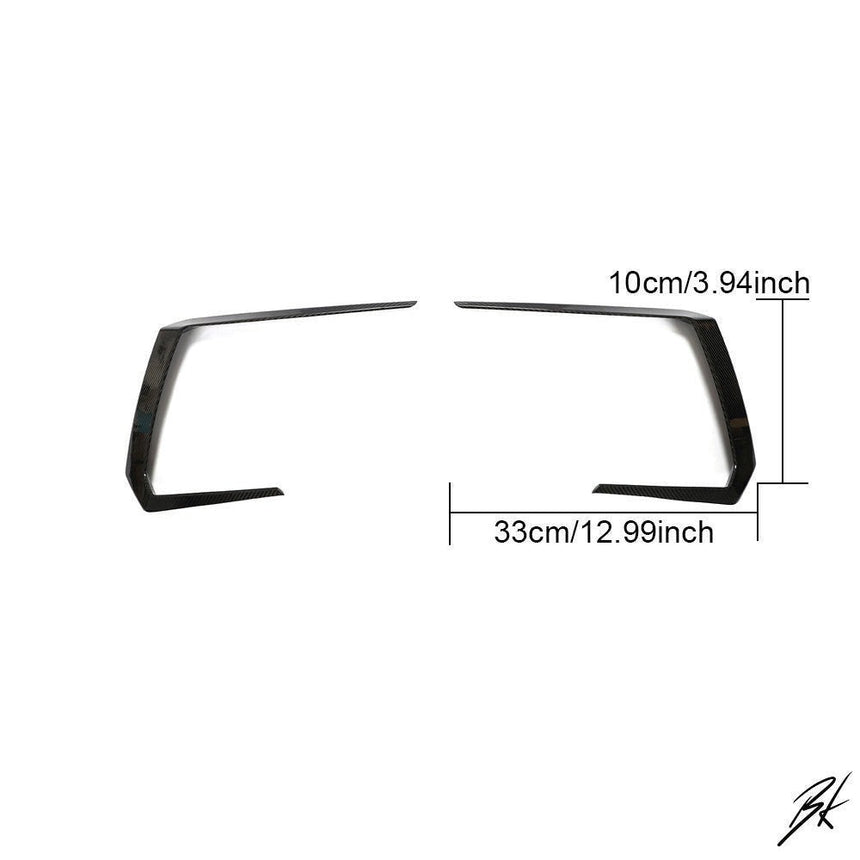 BodyKits Aerodynamics LLC carbon fiber front canards for 2018-2021 Lamborghini Urus with dimensions shown