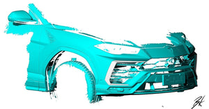 BodyKits Aerodynamics LLC carbon fiber front canards for 2018-2021 Lamborghini Urus shown in a 3D design render