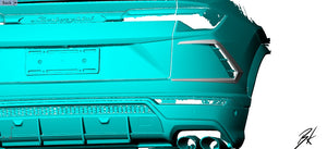 BodyKits Aerodynamics LLC dry carbon fiber rear canards for 2018-2021 Lamborghini Urus shown in 3D CAD design view