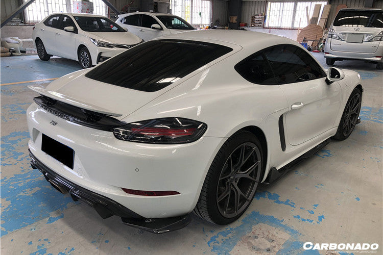 2017-2023 Porsche 718 Cayman/Boxster AM Style Carbon Fiber Rear Lip w/ Caps