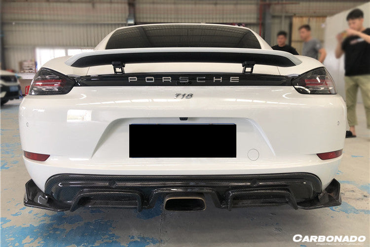 2017-2023 Porsche 718 Cayman/Boxster AM Style Carbon Fiber Rear Lip w/ Caps