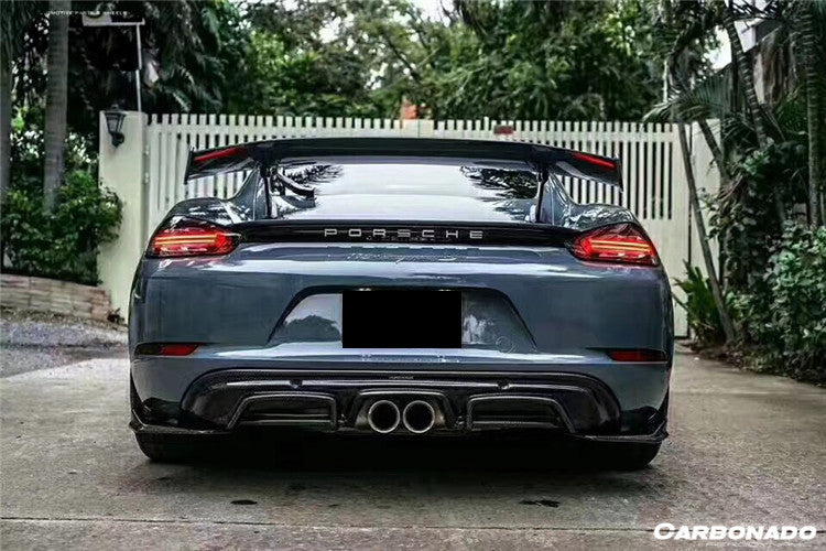 2017-2023 Porsche 718 Cayman/Boxster AM Style Carbon Fiber Rear Lip w/ Caps