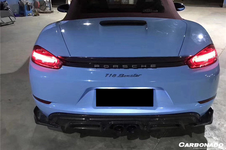 2017-2023 Porsche 718 Cayman/Boxster AM Style Carbon Fiber Rear Lip w/ Caps