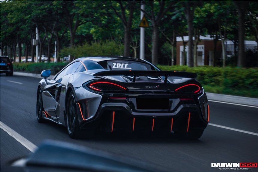 2015-2020 McLaren 540C/570S/570GT 600LT-Style Partial Carbon Fiber Rear Bumper with Diffuser  and Trunk Spoiler and Engine Trunk and Exhaust