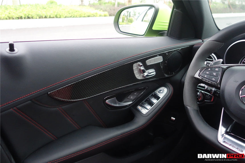 2015-2021 Mercedes Benz W205 C Class GLC X253 Carbon Fiber Interior Door Handle Cover Trim