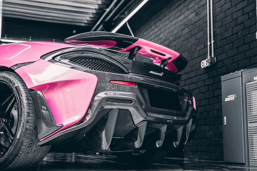 2015-2020 McLaren 540C/570S/570GT 600LT-Style Partial Carbon Fiber Rear Bumper with Diffuser  and Trunk Spoiler and Engine Trunk and Exhaust