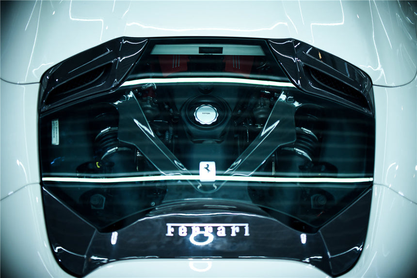 2015-2020 Ferrari 488 Spyder Dry Carbon Fiber Engine Hood With Glass