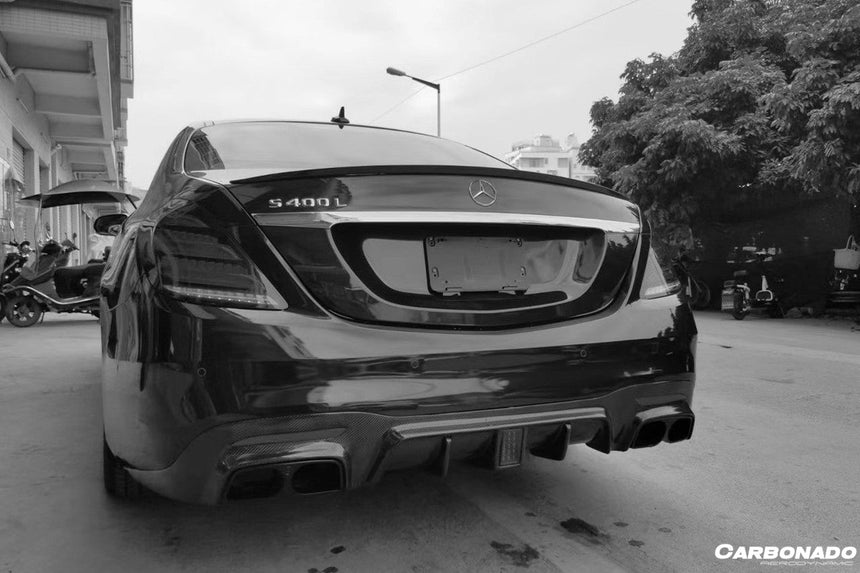 2017-2020 Mercedes Benz S63 W222 Sedan BRS Style Rear Diffuser w/ LED Light and Exhaust Tips