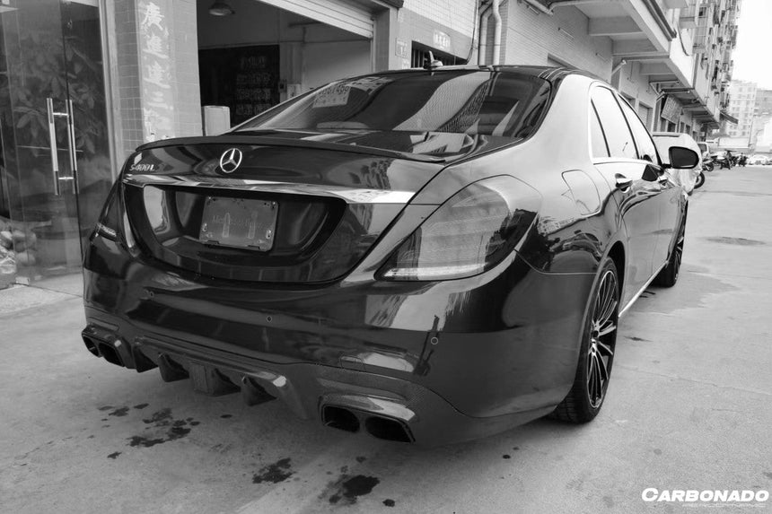 2017-2020 Mercedes Benz S63 W222 Sedan BRS Style Rear Diffuser w/ LED Light and Exhaust Tips